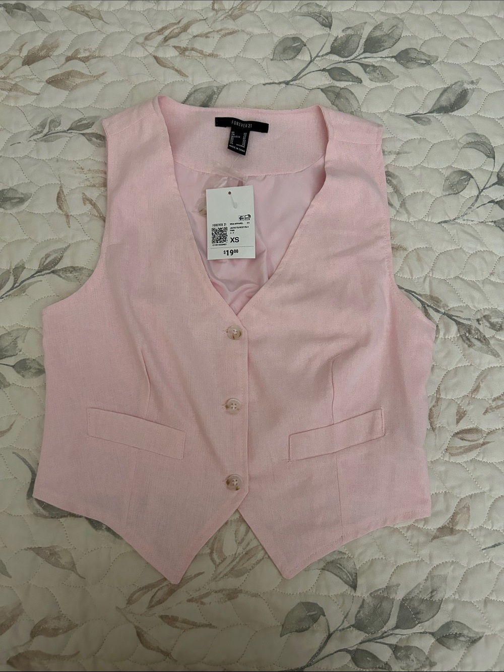Pink Button-Front Tailored Vest